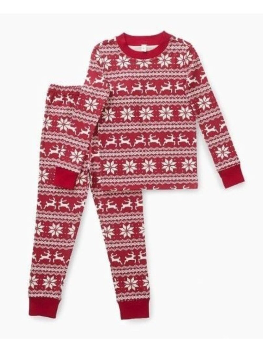 Pottery Barn Kids Red White Fair Isle PJs Set Reindeer Organic Cotton 2 pc 3T